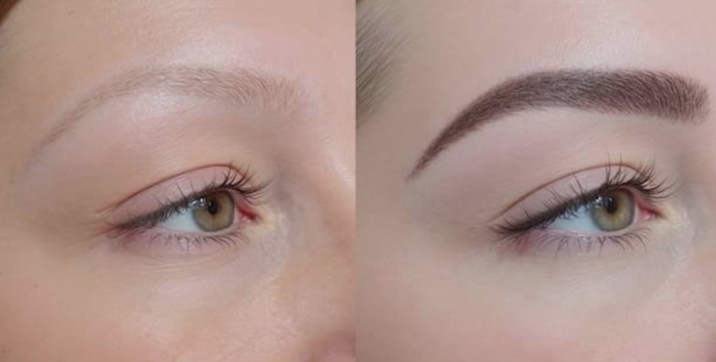 Antes y después de micropigmentación de cejas realizada en Shekinah